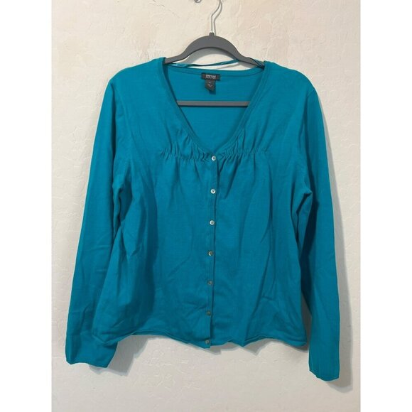Kenneth Cole Reaction XL Teal Cardigan Sweater Shell Buttons Pinch Pleated - Picture 2 of 8